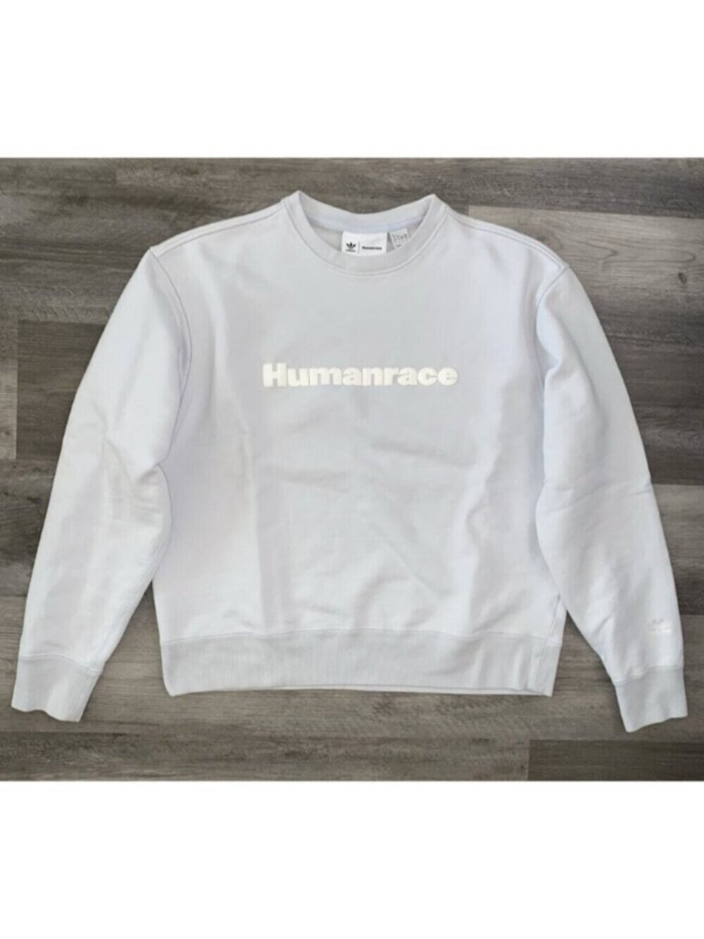 Adidas X Pharrell HumanRace Sweatshirt Pullover Light Blue Spell Out Crew Large